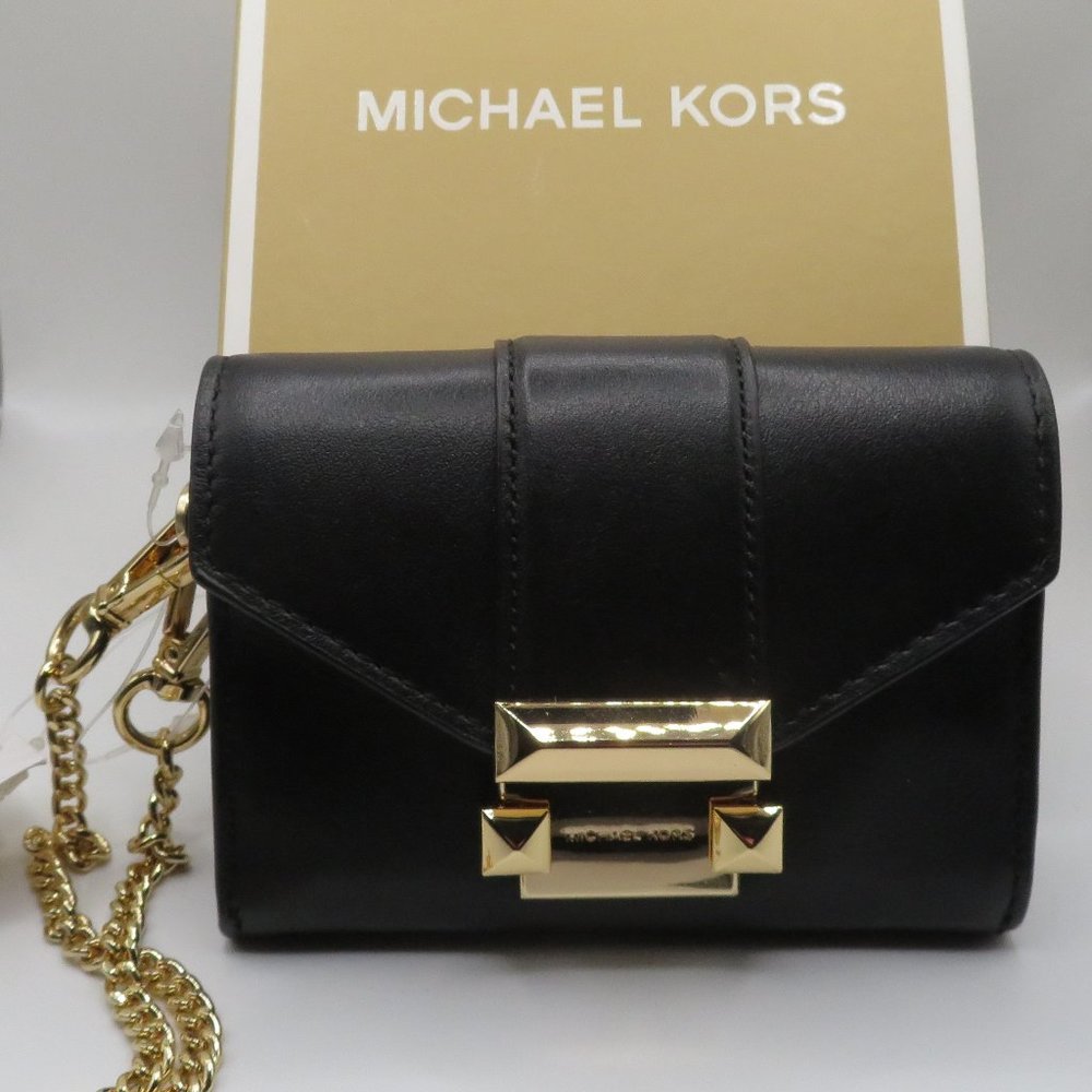 NWT MICHAEL KORS WHITNEY WRISTLET + CARD HOLDER LEATHER WALLET + GIFT BOX